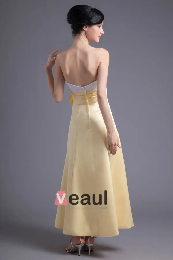 Fleur De La Mode Longueur Sans Bretelles Robe De Demoiselle D'honneur De Satin A La Cheville