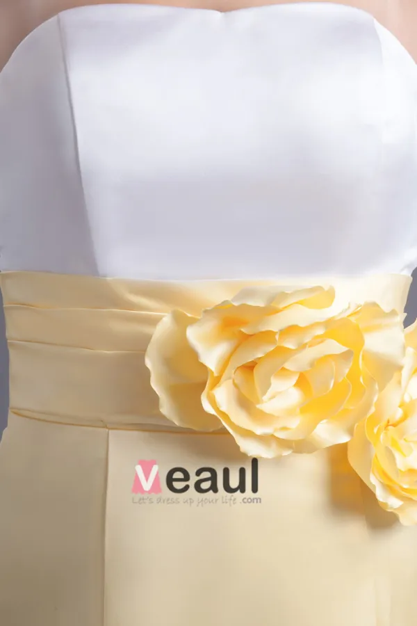 Fleur De La Mode Longueur Sans Bretelles Robe De Demoiselle D'honneur De Satin A La Cheville