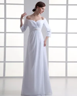 En Mousseline A Volants Perles Sur Le Sol Longueur Plisse Robe De Mariée Empire D Epaule