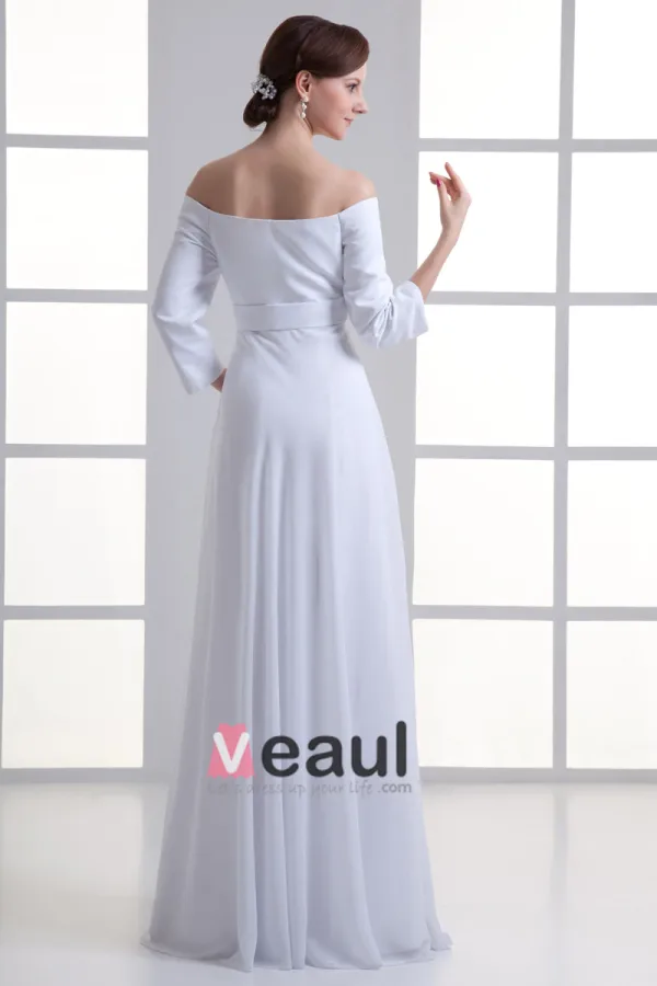 En Mousseline A Volants Perles Sur Le Sol Longueur Plisse Robe De Mariée Empire D'epaule
