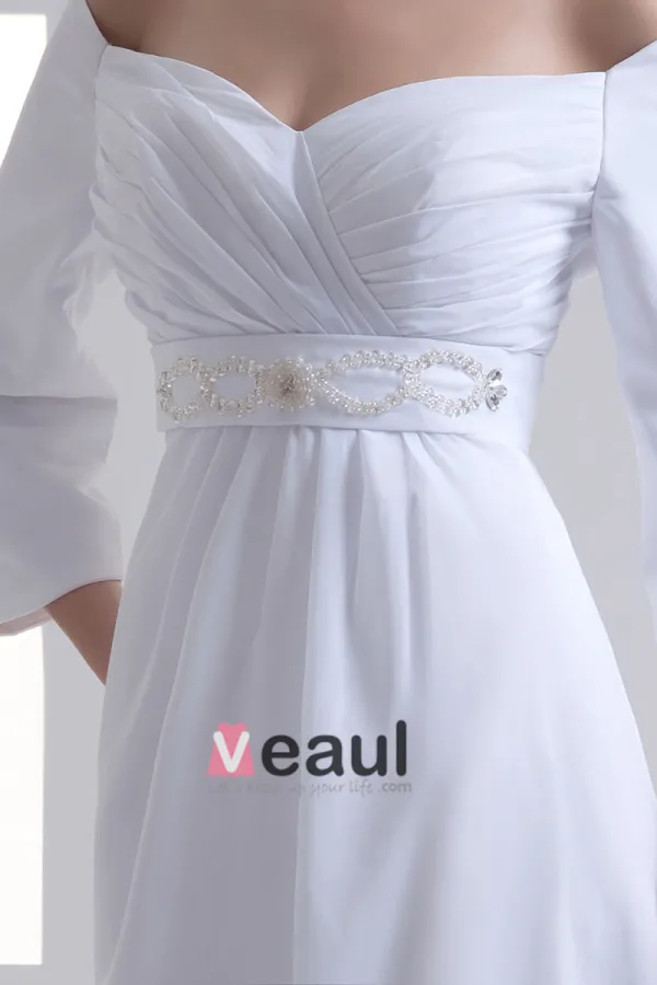 En Mousseline A Volants Perles Sur Le Sol Longueur Plisse Robe De Mariée Empire D'epaule