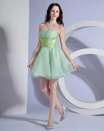 A Line Strapless Organza Short Mini Homecoming Dress