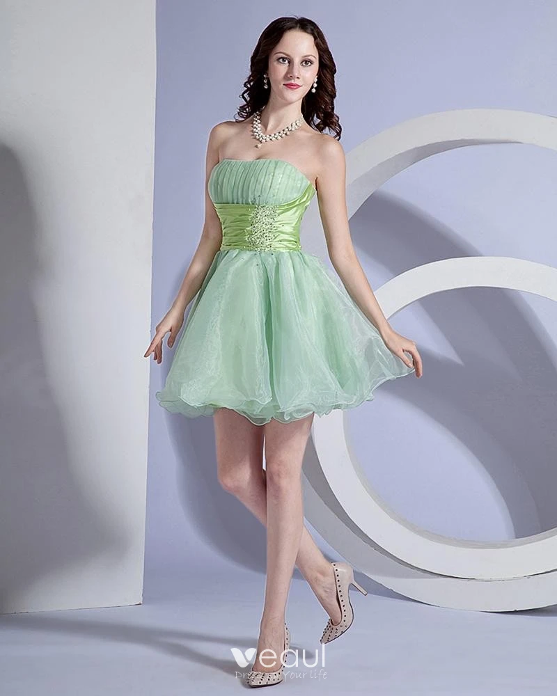 Lime Green Strapless Short Prom Dresses