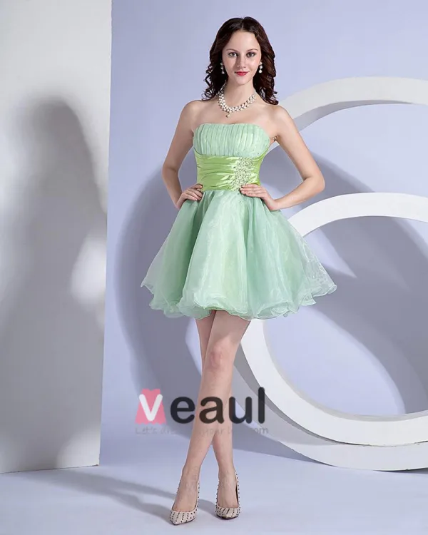 A Line Strapless Organza Short Mini Homecoming Dress