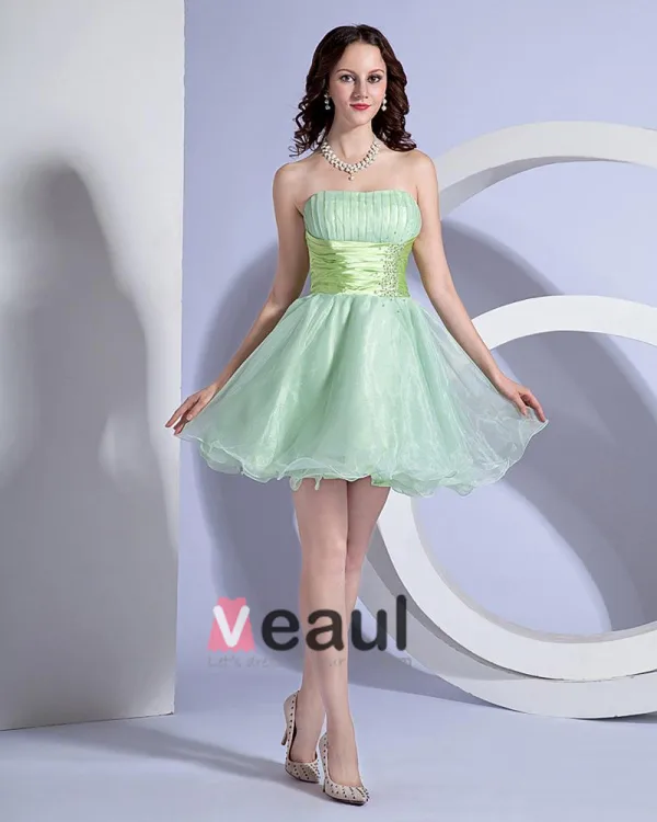 A Line Strapless Organza Short Mini Homecoming Dress