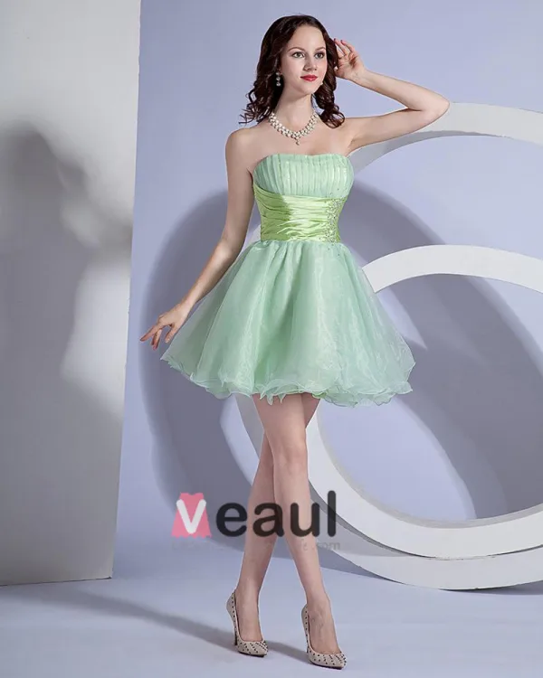 A Line Strapless Organza Short Mini Homecoming Dress