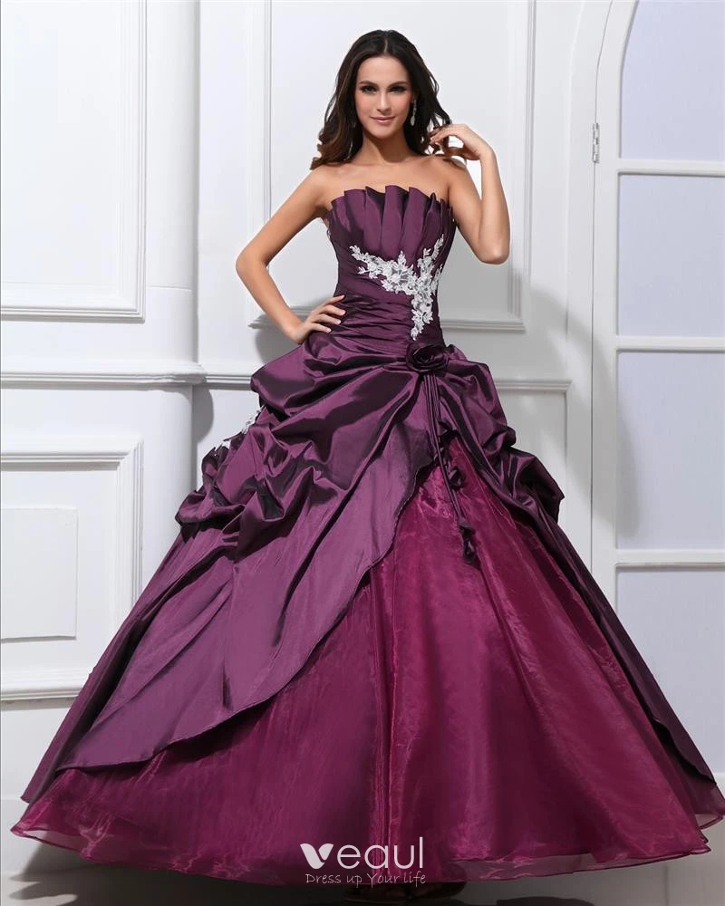 fuchsia taffeta floor dress quinceanera