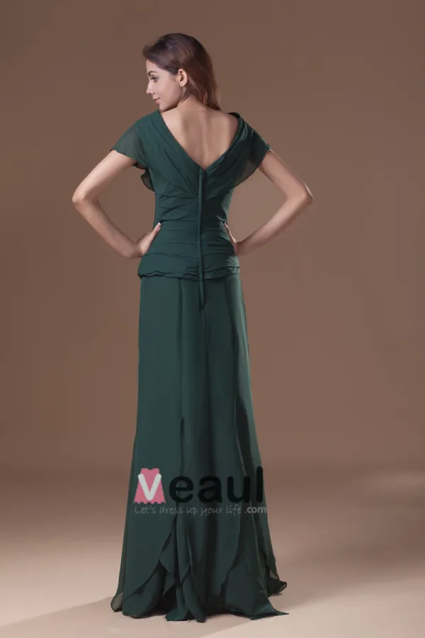 Chiffon Beads Ruffle V Neck Floor Length Mother Of The Bride Dress