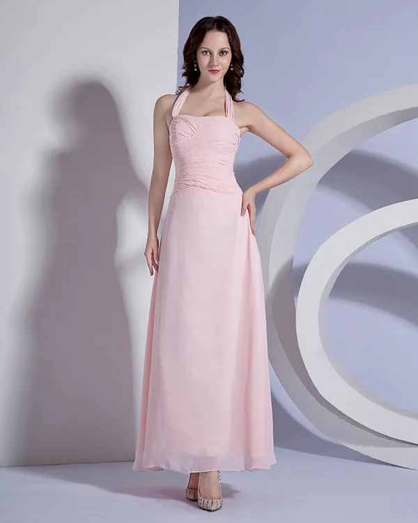 Solide Plisserte Chiffon Grime Gulv Lengde Brudepikekjoler