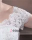 A-Line V Neck Short Sleeve Sweep Satin Organza Lace Plus Size Wedding Dress