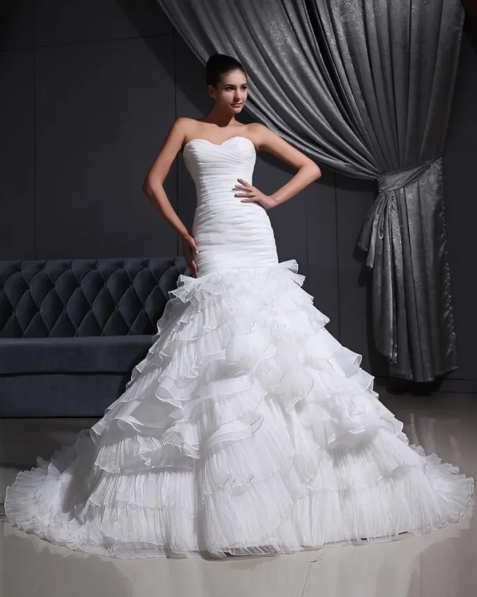 Kjaereste Hals Organza Satin Tyll Fold Havfrue Brudekjoler Bryllupskjoler