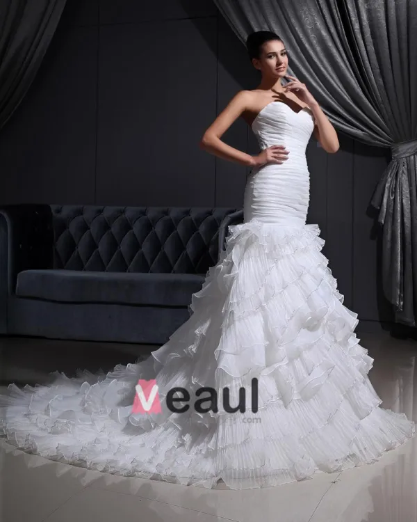 Sweetheart-Neck 2080Organza Satin Tulle Pleat Mermaid Wedding Dress