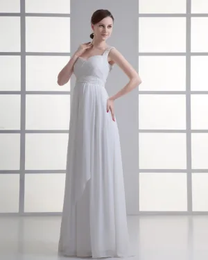 En Mousseline A Volants Perles Bretelles Etage Longueur Robe Plissee De Mariée Empire