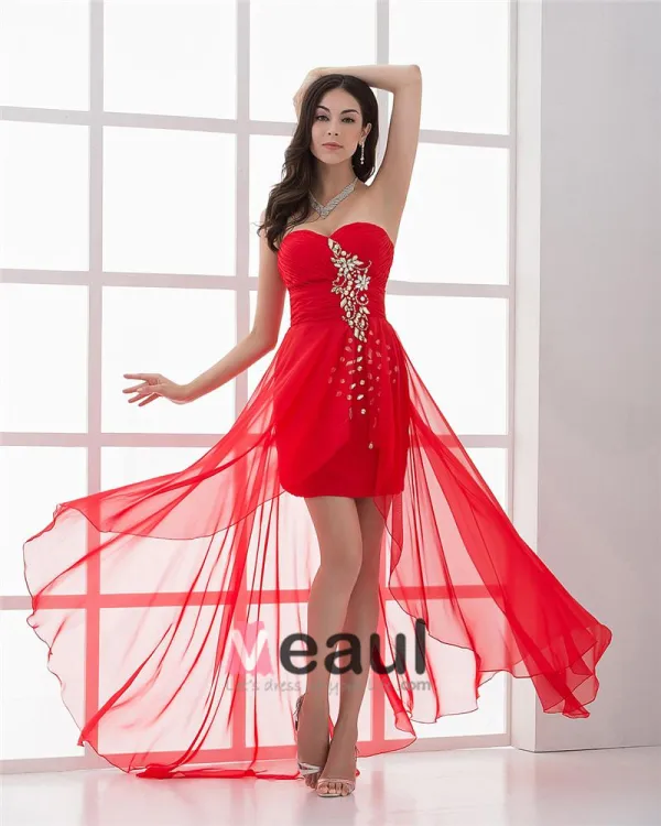 Chiffon Beading Plisserte Kjaereste Asymetrical Kvinner Hoye Lave Fest Cocktailkjoler