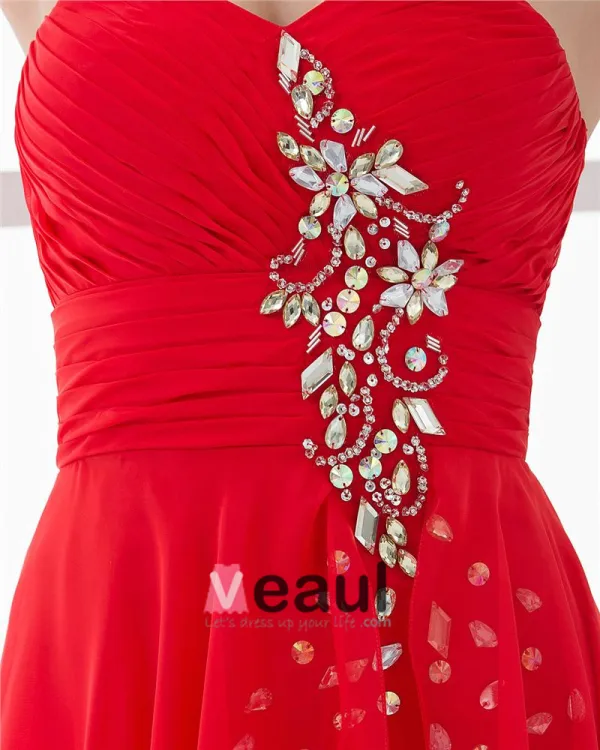 Chiffon Beading Plisserte Kjaereste Asymetrical Kvinner Hoye Lave Fest Cocktailkjoler