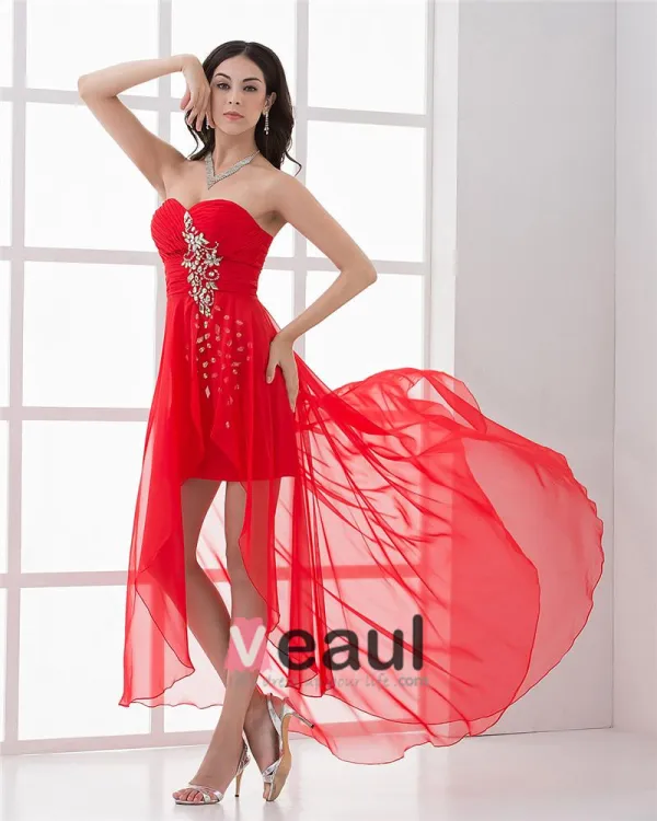 Chiffon Beading Plisserte Kjaereste Asymetrical Kvinner Hoye Lave Fest Cocktailkjoler