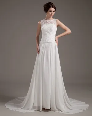 Satin Dentelle Applique Balayage Gaine Nuptiale Robe De Mariée De Robe