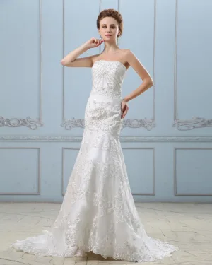 Broderie Perles Bretelles Train Chapelle Satin Robe De Mariée Fourreau