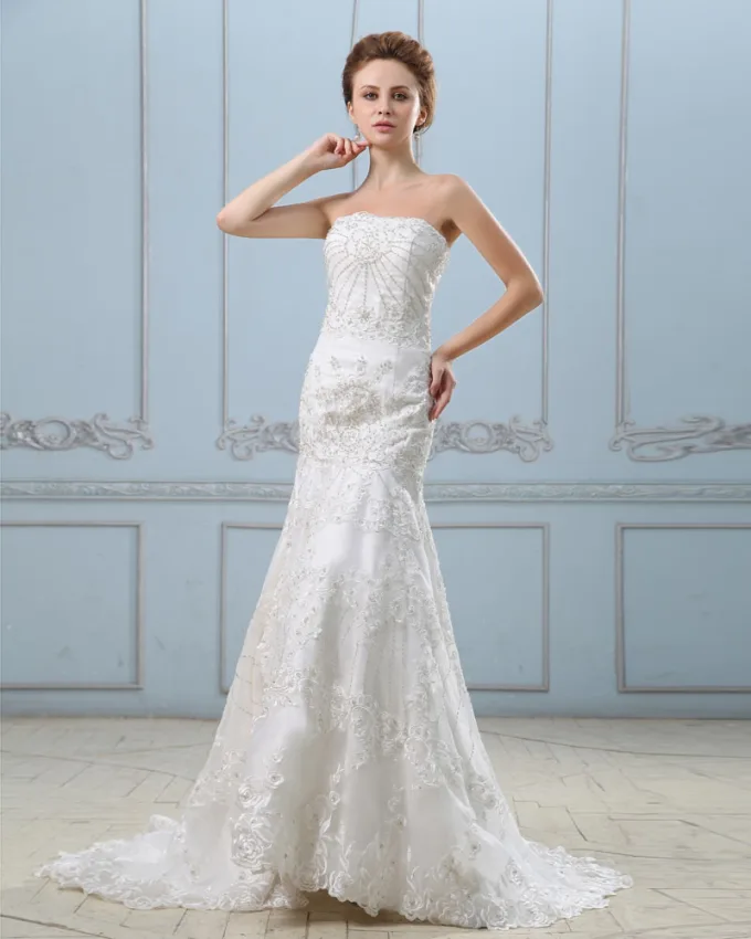 Broderi Perler Stroppelos Kapell Tog Satin Kappe Brudekjoler Bryllupskjoler