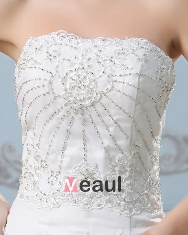 Broderie Perles Bretelles Train Chapelle Satin Robe De Mariée Fourreau