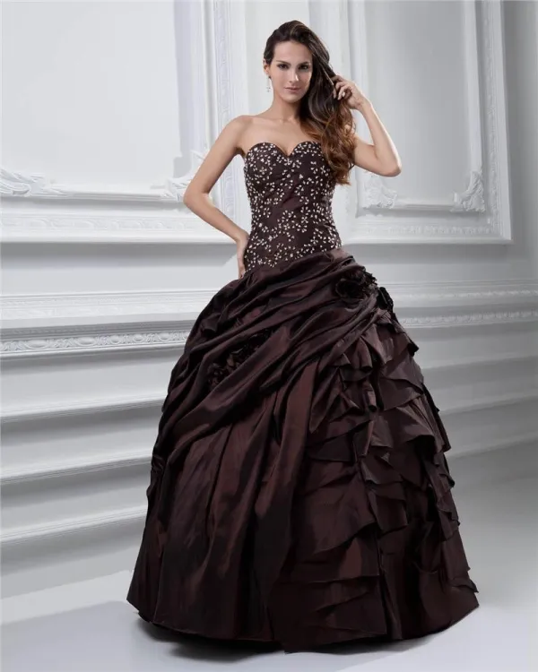 Ball Gown Sweetheart Beading Ruffle Floor Length Taffeta Quinceanera Prom Dress