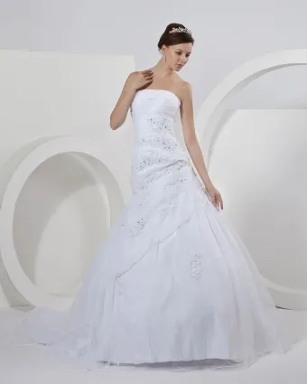 Satin Organza Perles Applique Volants Sirène Robes De Mariage Nuptiales De Robe