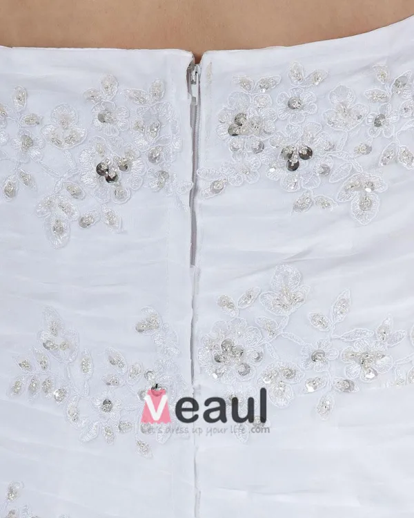 Satijn Organza Strapless Kralen Applique Ruches Zeemeermin Bruidsjurken Trouwjurken
