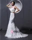 Licou Sans Manches Bouton Ceinture Applique Etage Longueur Dentelle Charmeuse Femme Robe De Mariée Sirène