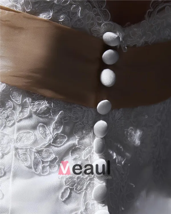 Licou Sans Manches Bouton Ceinture Applique Etage Longueur Dentelle Charmeuse Femme Robe De Mariée Sirène