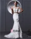 Licou Sans Manches Bouton Ceinture Applique Etage Longueur Dentelle Charmeuse Femme Robe De Mariée Sirène