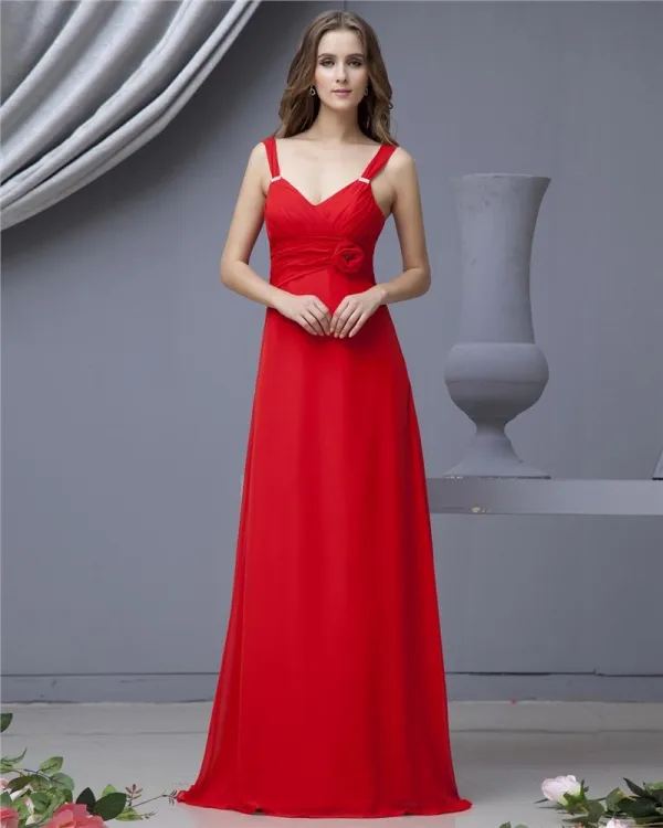 Chiffon Ruffle Skulderstropper Gulv Lengde Brudepikekjoler