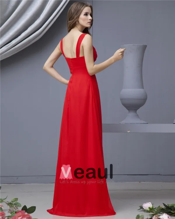 Chiffon Ruffle Shoulder Straps Floor Length Bridesmaid Dresses