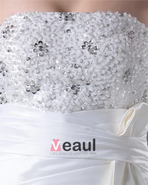 Elegant Beading Ruffles Strapless Floor Length Court Train Taffeta Mermaid Wedding Dress