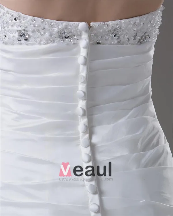 Elegant Beading Ruffles Strapless Floor Length Court Train Taffeta Mermaid Wedding Dress