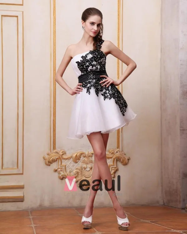 Satijn Organza Applique Een Schouder Korte Cocktailjurken