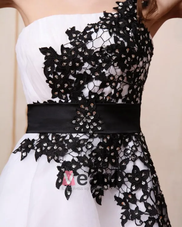 Satijn Organza Applique Een Schouder Korte Cocktailjurken