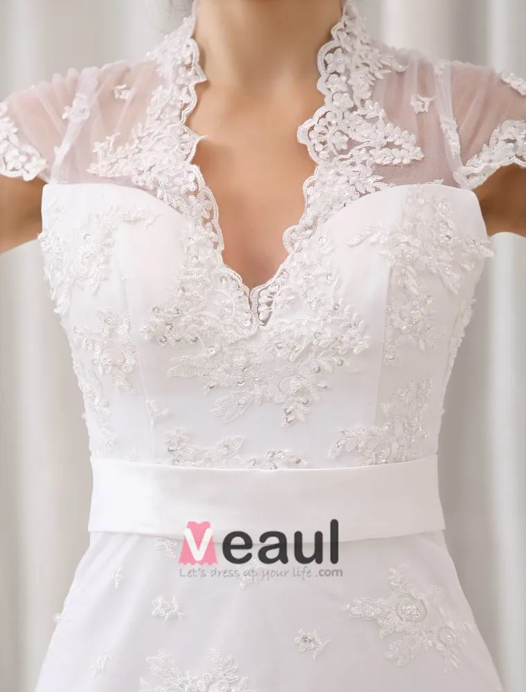 Beautiful Mandarin Collar Chapel Train Lace Sheath Wedding Dress