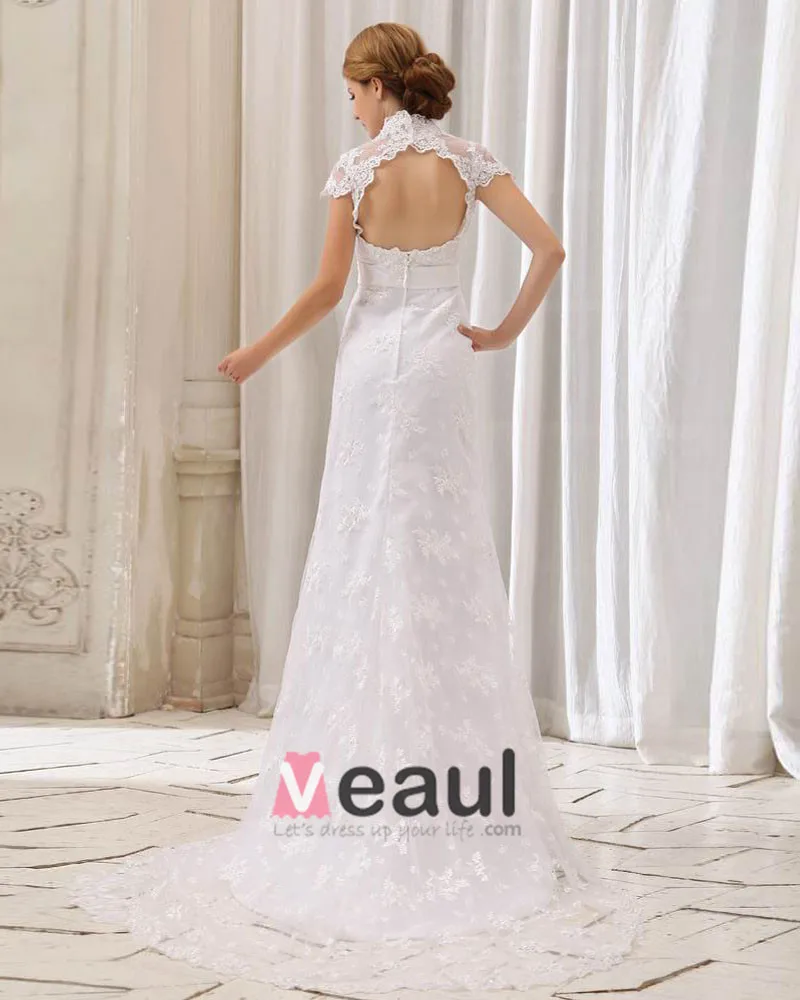 chinese dress ladies Elegant Long Cutout Lace Train Crepe Mermaid Wedding Dress main image 0