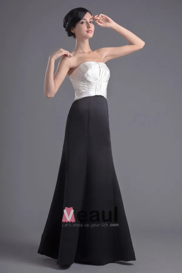 Fashion Satin Pleated Strapless Floor Length Bridesmaid Dress