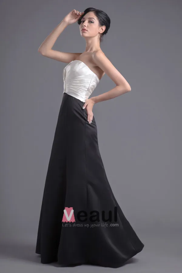 Fashion Satin Pleated Strapless Floor Length Bridesmaid Dress
