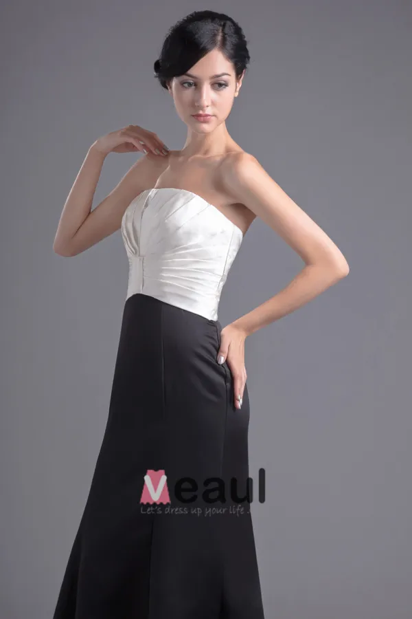 Fashion Satin Pleated Strapless Floor Length Bridesmaid Dress