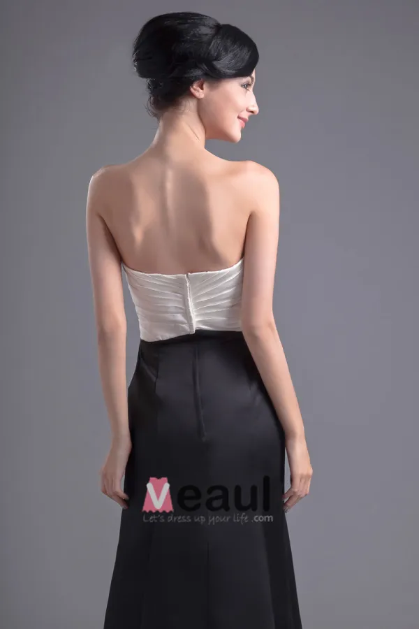 Fashion Satin Pleated Strapless Floor Length Bridesmaid Dress