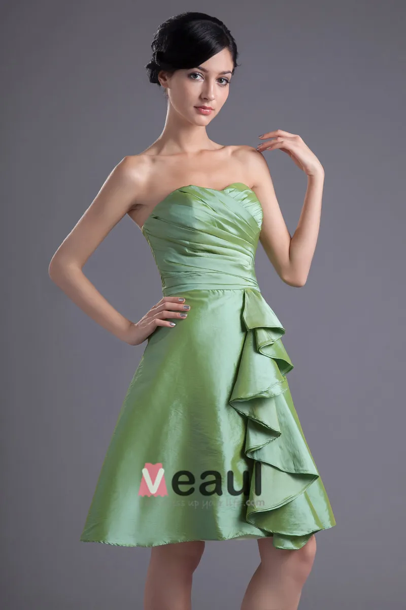 Mote Taffeta Kjaereste Lar Lengde Plissert Brudepikekjoler