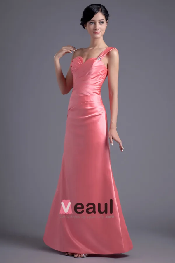 Satin Plisse Une Epaule Etage Robe De Demoiselle D'honneur De Longueur De Mode