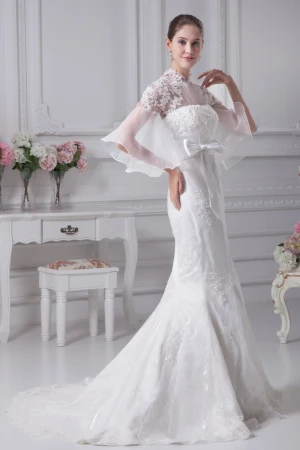 Organza Perles Dentelle Cathedrale Train Robes De Mariée Sirène