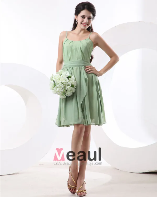 Mousseline De Soie Longueur Solide Ronde Robe De Demoiselle D'honneur De Cou De Genou