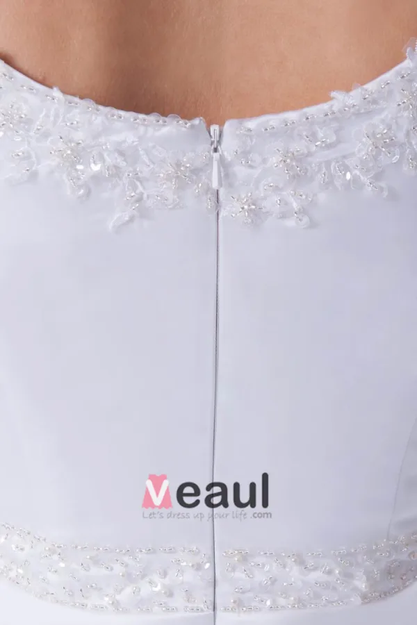 Elegant Satin Chiffon Lacework Beading Square Neck Floor Length Women Wedding Dress