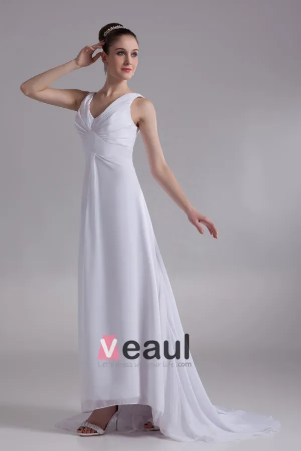 V Hals Geplooid Vloer Lengte Chiffon Empire Bruidsjurken Trouwjurken