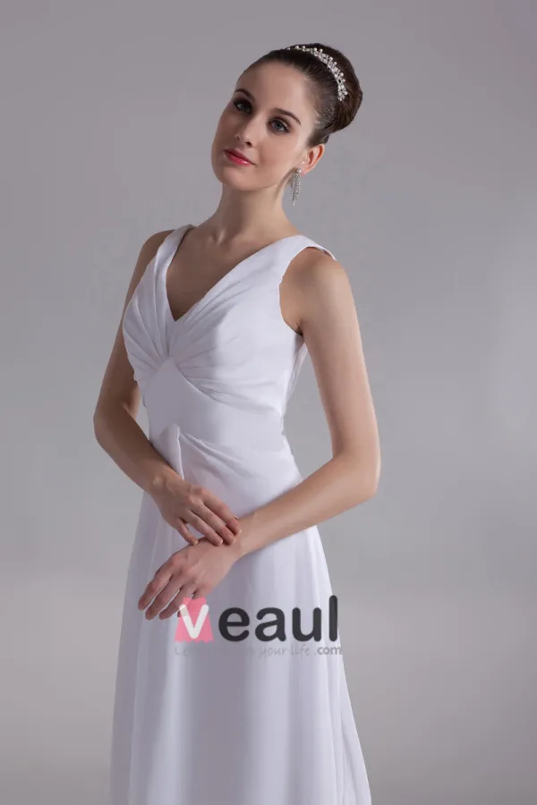 V Hals Geplooid Vloer Lengte Chiffon Empire Bruidsjurken Trouwjurken