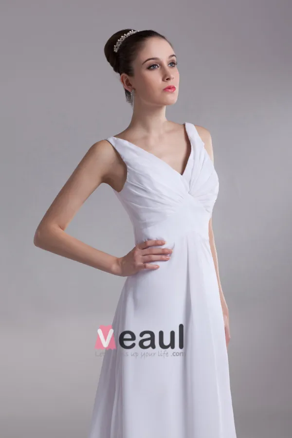 V Hals Geplooid Vloer Lengte Chiffon Empire Bruidsjurken Trouwjurken